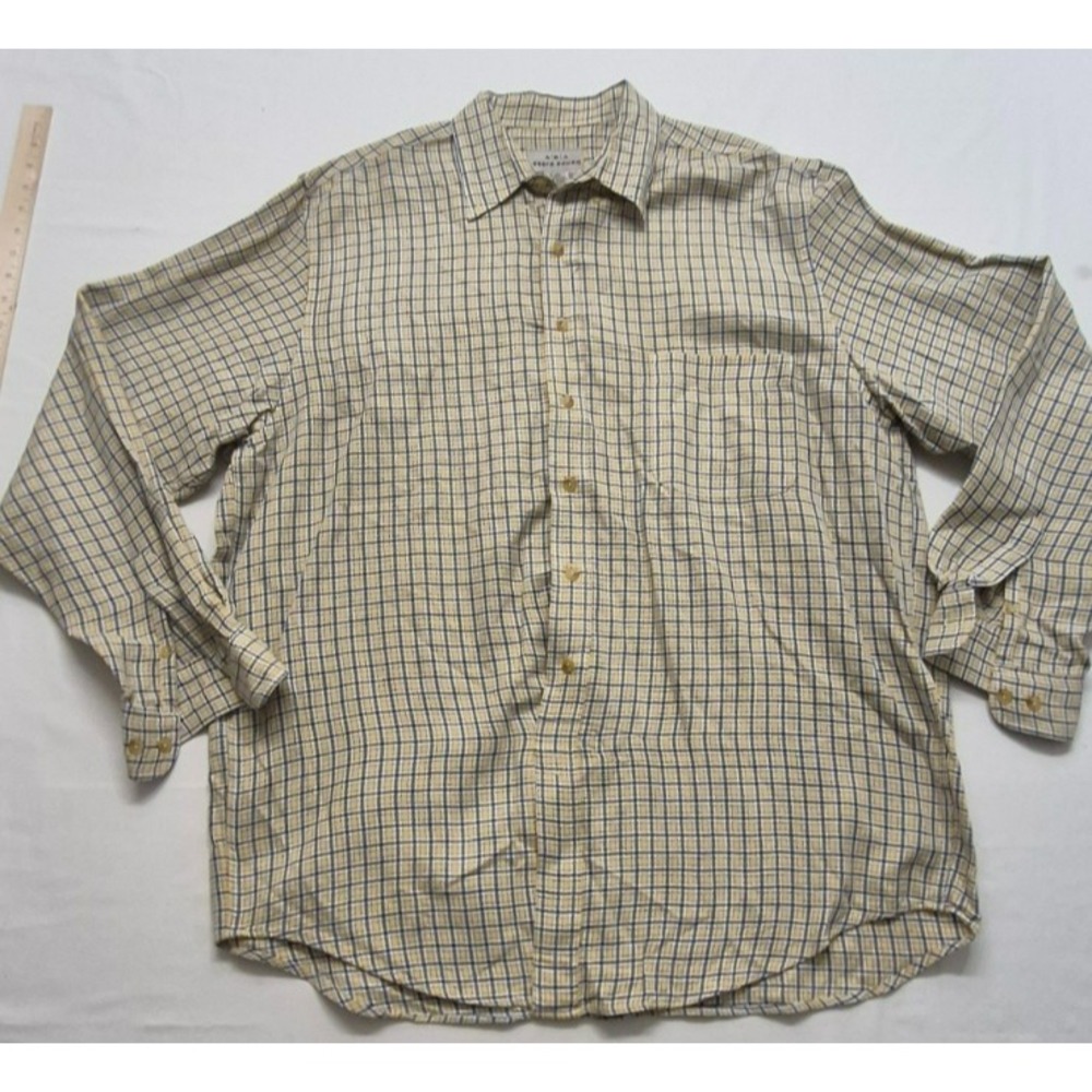 VTG Eddie‎ Bauer AKA men's yellow plaid long sleever button up shirt XLT Cotton
